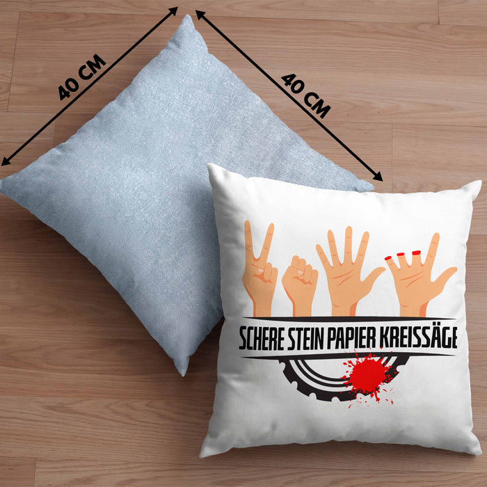 Schere Kreissäge Kissen mit Füllung 40x40 Geschenk Holzarbeiter Geschenkidee Schreiner (Grau) Blau Trendation