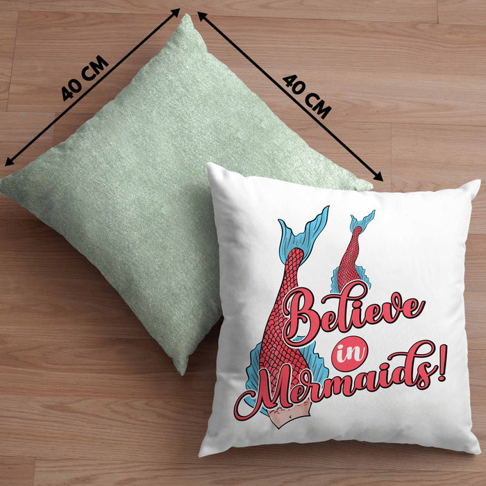 Meerjungfrau Geschenk Kissen mit Füllung 40x40 für Mädchen Nymphe Nixe Grafik Believe In Mermaids (Grau) Grün Trendation