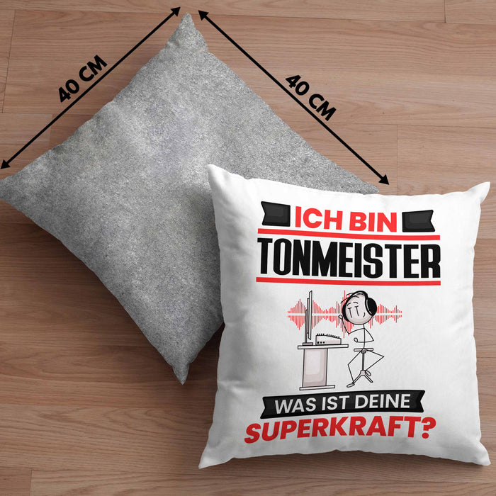 Tonmeister Kissen mit Füllung 40x40 Geschenk für Tonmeister Geburtstag Lustiger Spruch Was Ist Deine Superkraft (Grau) Grau Trendation