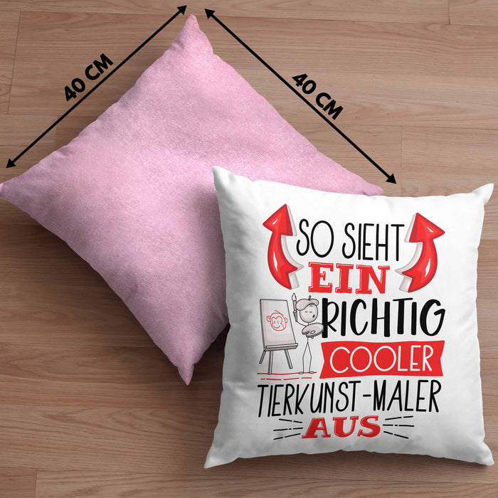 Tierkunst-Maler Kissen mit Füllung 40x40 So Sieht Ein Richtig Cooler Tierkunst-Maler Aus Geschenk Lustiger Spruch Geschenkidee (Grau) Rosa Trendation