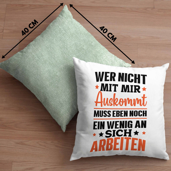 Wer Nicht Mit Mir Auskommt Muss Eben Noch Ein Wenig An Sich Arbeiten Kissen mit Füllung 40x40 Spruch (Grau) Grün Trendation