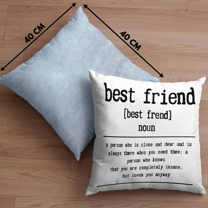 Bester Freund Beste Freundin Geschenk Kissen mit Füllung 40x40 Definition Lustiger Spruch BFF Beste Friends Häferl (Grau) Blau Trendation