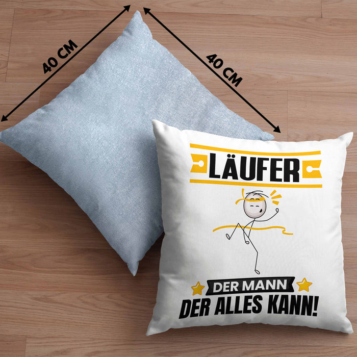 Läufer Kissen mit Füllung 40x40 Geschenk für Läufer Der Mann Der Alles Kann Geschenkidee zum Geburtstag (Grau) Blau Trendation
