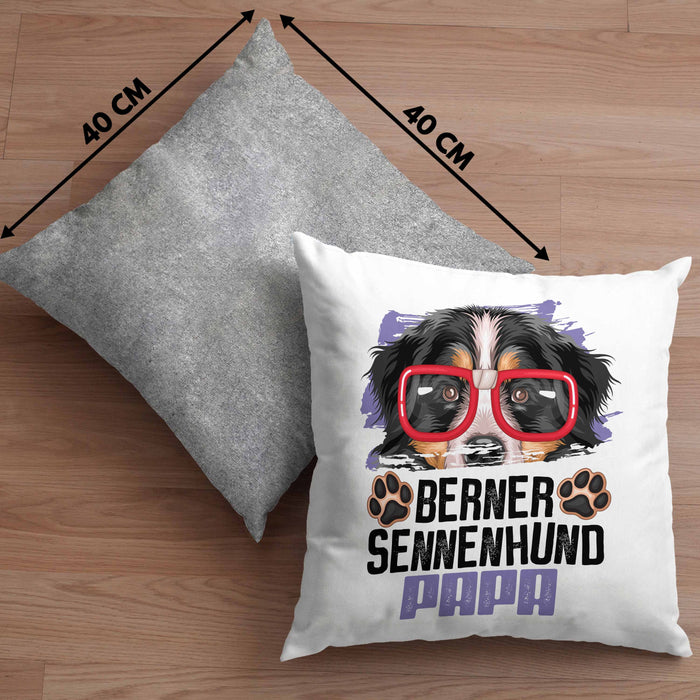Berner Sennen Papa Besitzer Kissen mit Füllung 40x40 Geschenk Lustiger Spruch Geschenkidee Berner Sennen Liebhaber (Grau) Grau Trendation