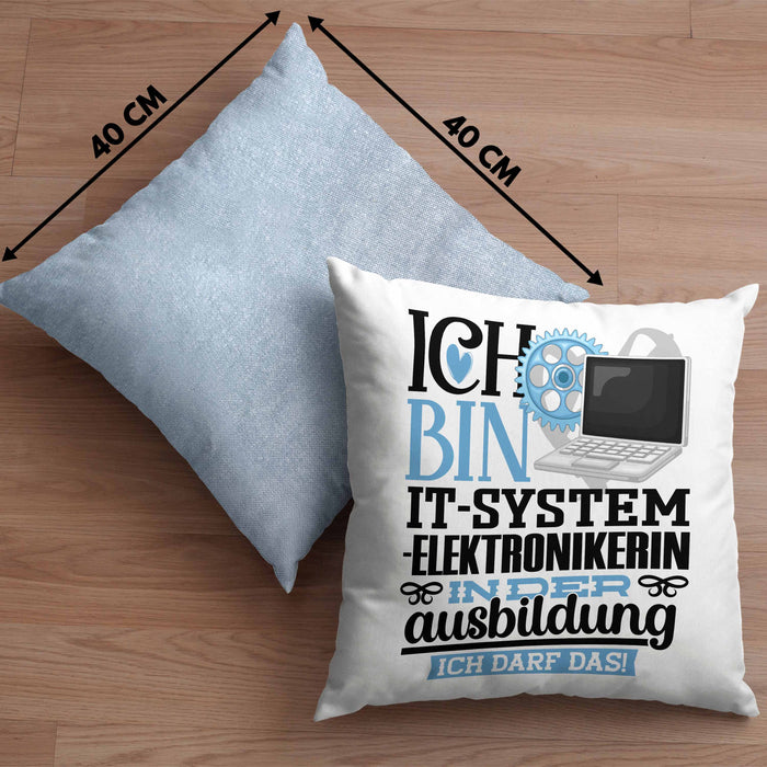 IT-Systemelektronikerin Ausbildung Start Geschenk Kissen mit Füllung 40x40 Ich Bin IT-Systemelektronikerin In Der Ausbildung Ich Darf Das Geschenkidee (Grau) Blau Trendation