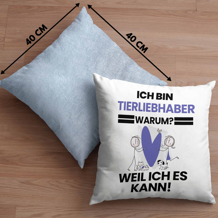 Tierwohlhaber Geschenk Kissen mit Füllung 40x40 Lustiger Spruch Ich Bin Tierwohlhaber Warum Weil Ich Es Kann Geschenkidee Bester Tierwohlhaber Geburtstag (Grau) Blau Trendation