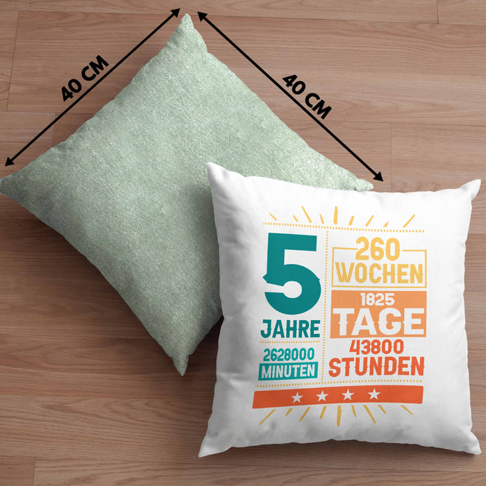 5. Geburtstag Kissen mit Füllung 40x40 Geschenk 5Er Geburtstag Geschenkidee Jungs Mädchen (Grau) Grün Trendation