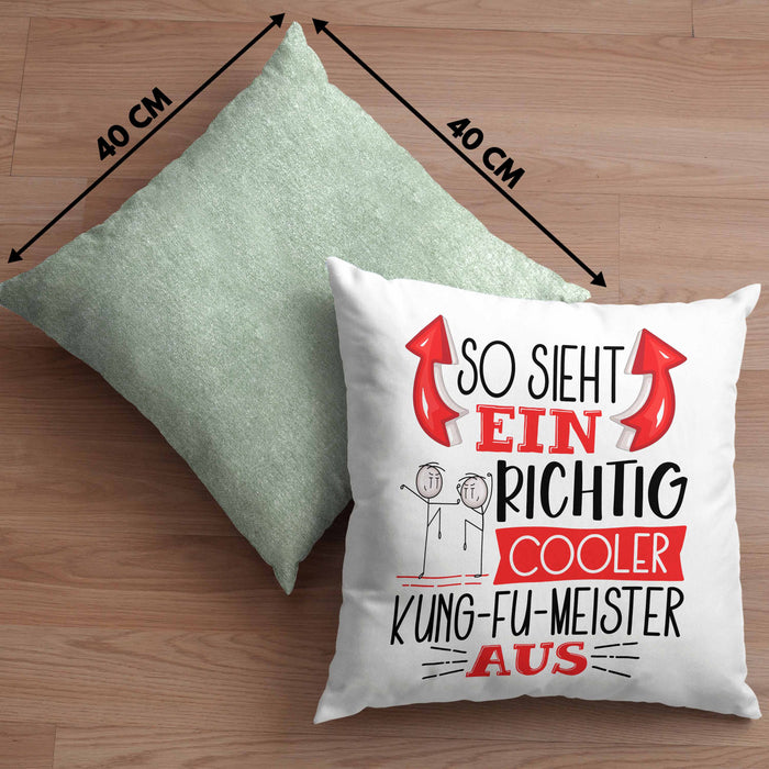 Kung-Fu Kissen mit Füllung 40x40 Geschenk So Sieht Ein Richtig Cooler Kung-Fu Aus Geschenkidee Spruch Lustig (Grau) Grün Trendation