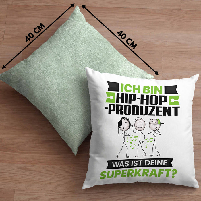 Hip-Hop-Produzent Kissen mit Füllung 40x40 Geschenk für Hip-Hop-Produzent Geburtstag Lustiger Spruch Was Ist Deine Superkraft (Grau) Grün Trendation