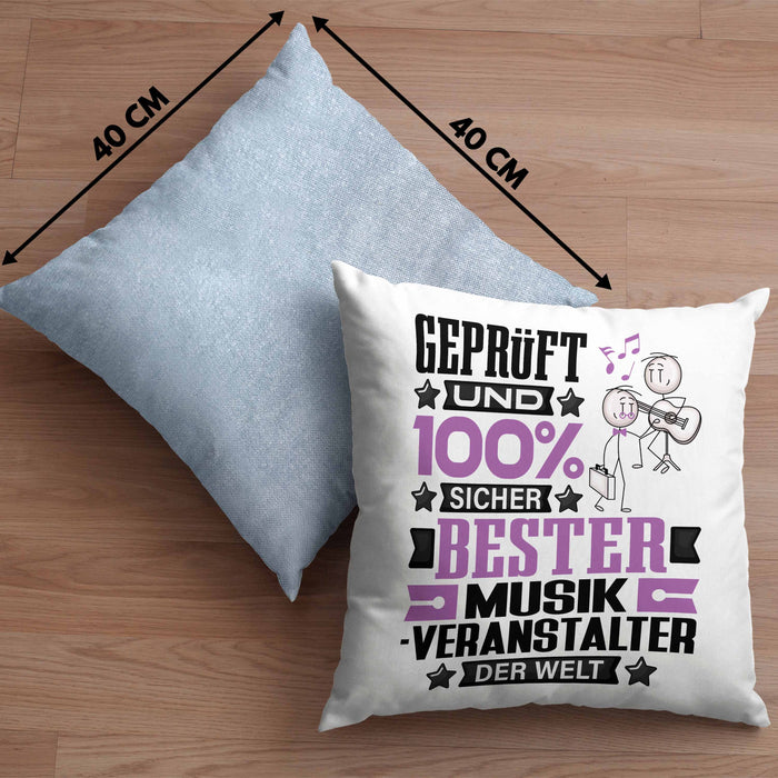 Musikveranstalter Geschenk Lustiger Spruch für Musikveranstalter Geschenkidee Bester Musikveranstalter Der WeltKissen mit Füllung 40x40 (Grau) Blau Trendation