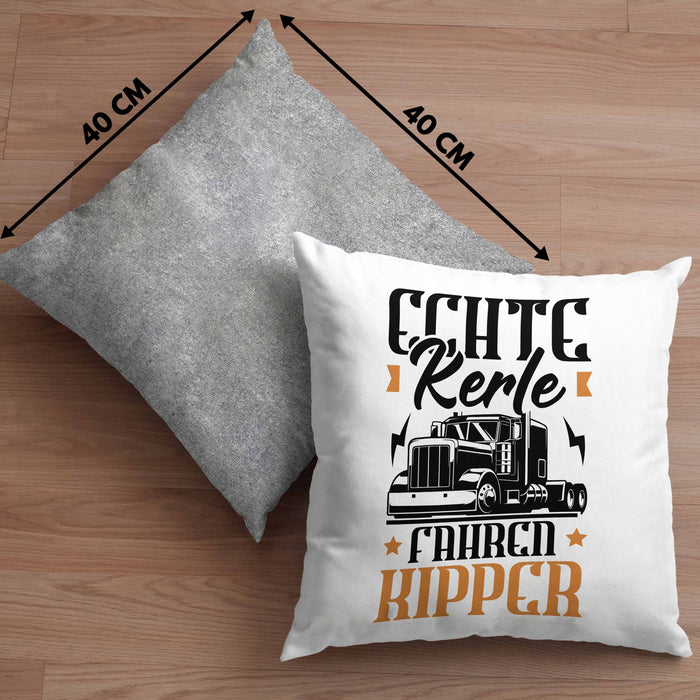 Kipper LKW Fahrer Geschenk Kissen mit Füllung 40x40 Lustiger Spruch Echte Kerle Fahren Kipper Geschenkidee (Grau) Grau Trendation