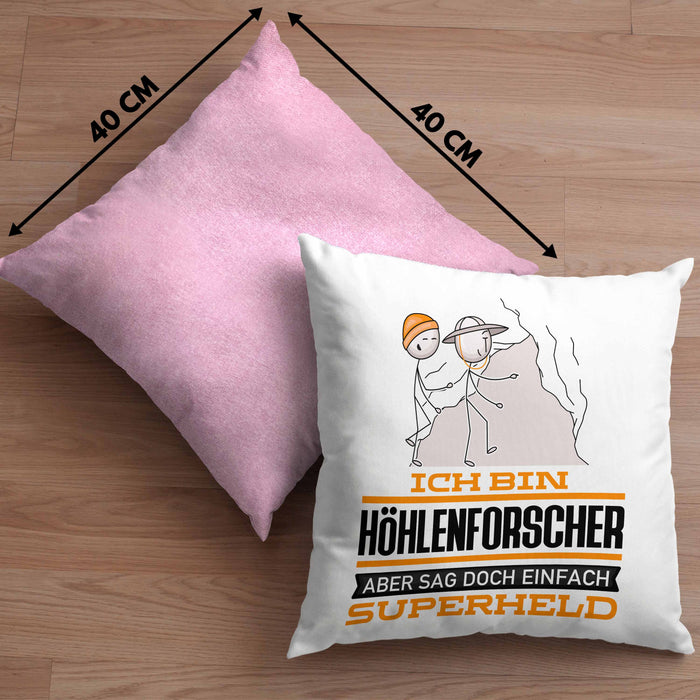 Höhlenforscher Geschenk Kissen mit Füllung 40x40 Ich Bin Höhlenforscher Aber Sag Doch Einfach Superheld Lustige Geschenkdiee für Höhlenforscher (Grau) Rosa Trendation