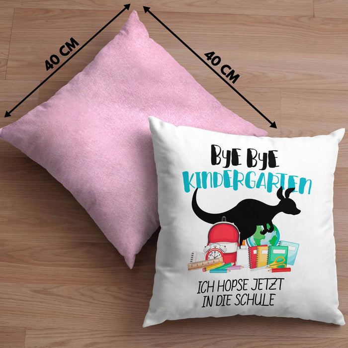 Schulkind 2024 Einschulung Mädchen Junge Geschenk Schultüte Kissen mit Füllung 40x40 Schulstart 1. Schultag Schuleinführung Schulanfang Geschenkidee (Grau) Rosa Trendation