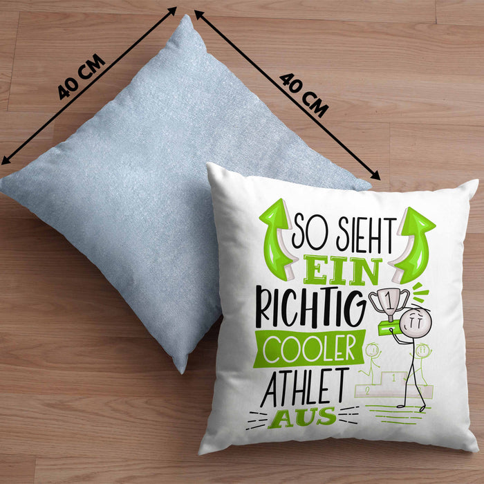 Athlet Kissen mit Füllung 40x40 Geschenk So Sieht Ein RIchtig Cooler Athlet Aus Geschenkidee Lustiger Spruch Geburtstag (Grau) Blau Trendation