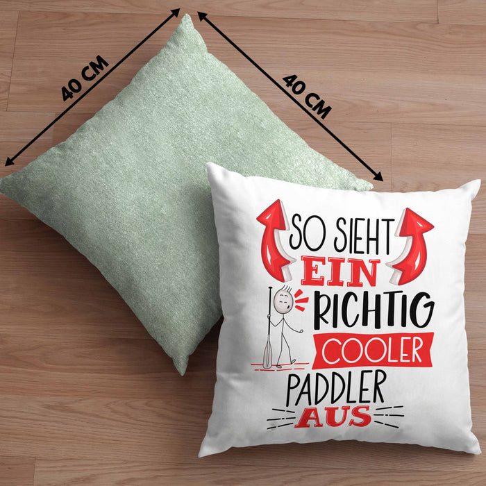 So Sieht Ein Richtig Cooler Paddler Aus Geschenk Kissen mit Füllung 40x40 Lustiger Spruch Geschenkidee (Grau) Grün Trendation