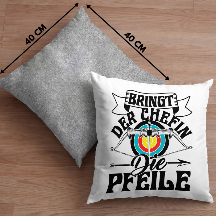 Bogenschützin Kissen mit Füllung 40x40 Geschenk Frauen Bogenschießen Geschenkidee Pfeil und Bogen (Grau) Grau Trendation