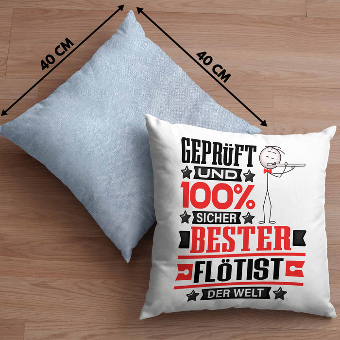 Flötist Geschenk Lustiger Spruch für Flötist Geschenkidee Bester Flötist Der WeltKissen mit Füllung 40x40 (Grau) Blau Trendation