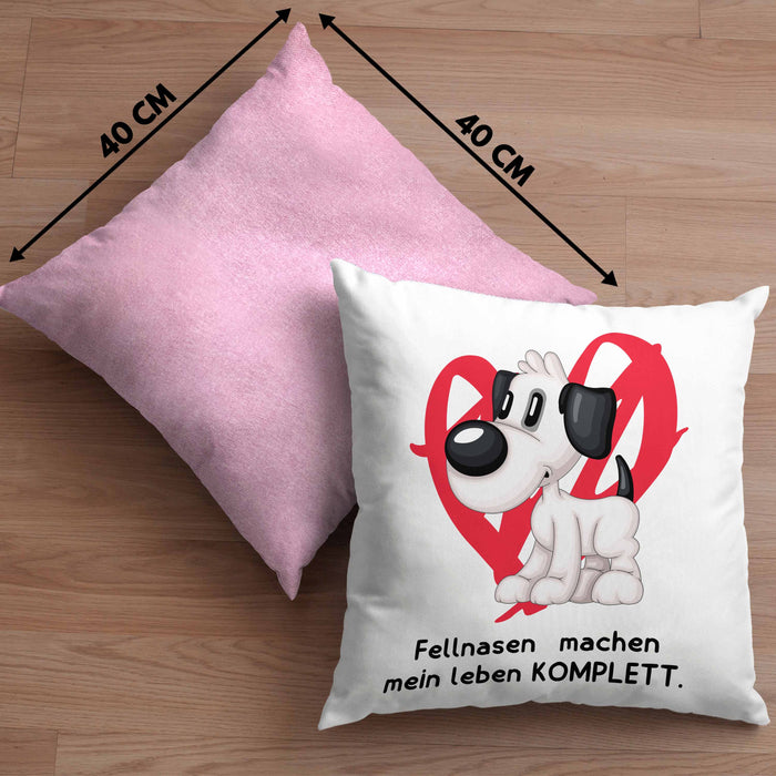 Hundebesitzer Kissen mit Füllung 40x40 Geschenk Fellnasen machen mein Leben Komplett Geschenkidee Hunde Mama Frauchen Herrchen (Grau) Rosa Trendation