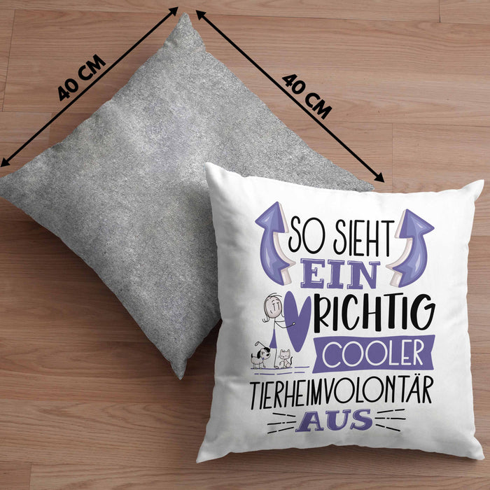 Tierheimvolontär Kissen mit Füllung 40x40 So Sieht Ein Richtig Cooler Tierheimvolontär Aus Geschenk Lustiger Spruch Geschenkidee (Grau) Grau Trendation
