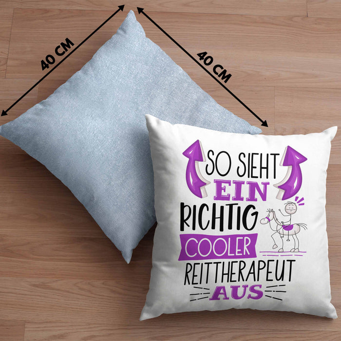 So Sieht Ein Richtig Cooler Reittherapeut Aus Kissen mit Füllung 40x40 Geschenk für Reittherapie Geschenkidee Spruch (Grau) Blau Trendation