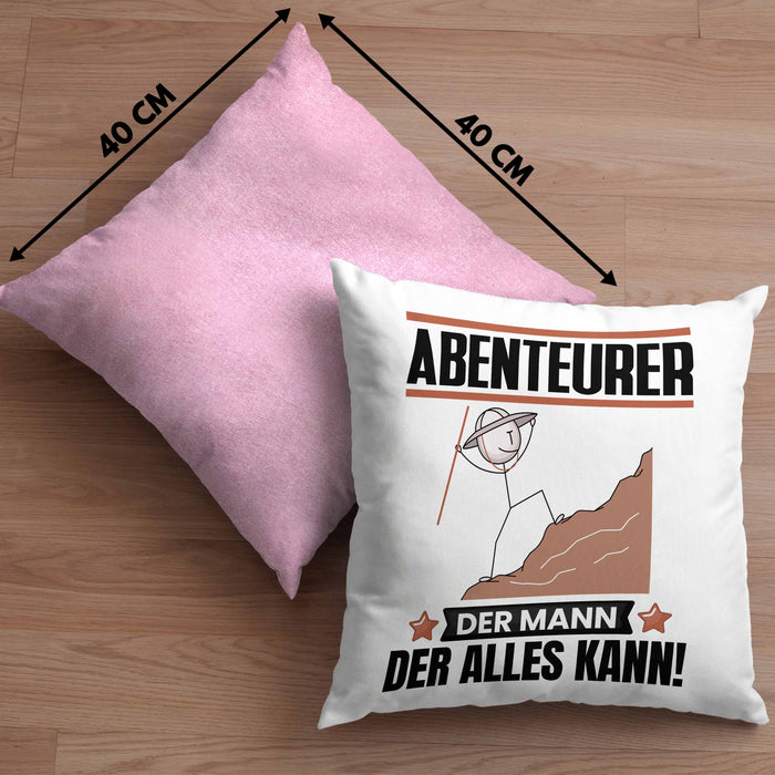 Abenteurer Kissen mit Füllung 40x40 Geschenk für Abenteurer Der Mann Der Alles Kann Geschenkidee zum Geburtstag (Grau) Rosa Trendation