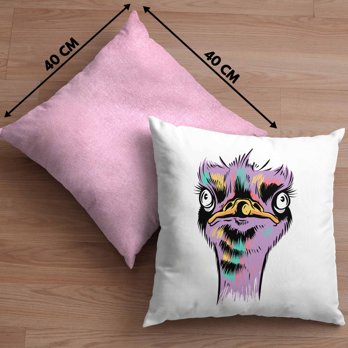 Lustige Strauß Vogel Kissen mit Füllung 40x40 Geschenk für Safari-Liebhaber (Grau) Rosa Trendation