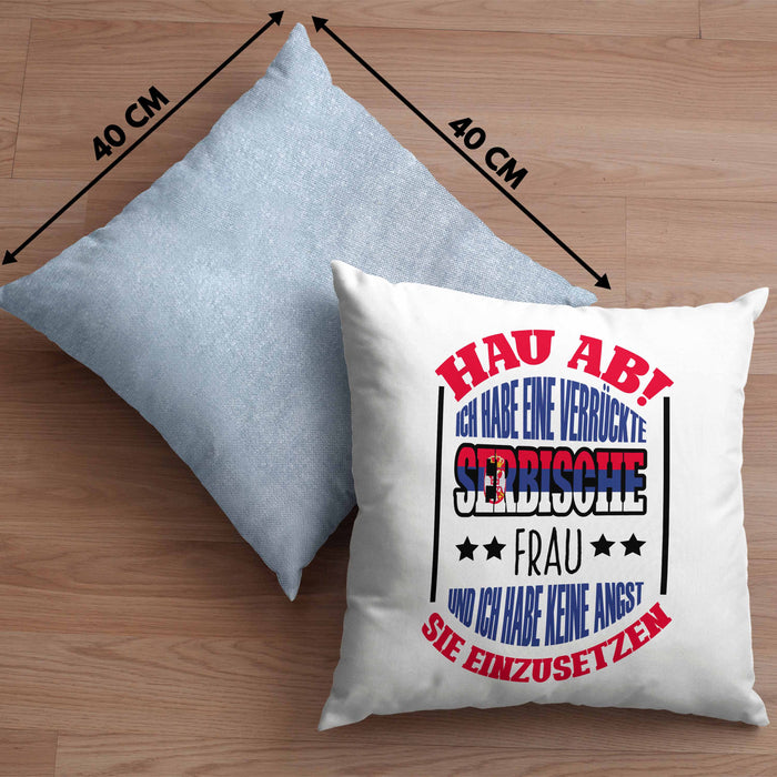 Lustige Serbe Kissen mit Füllung 40x40 Geschenk für Serbien-Liebhaber "Ich Habe Eine Serbische Frau" (Grau) Blau Trendation