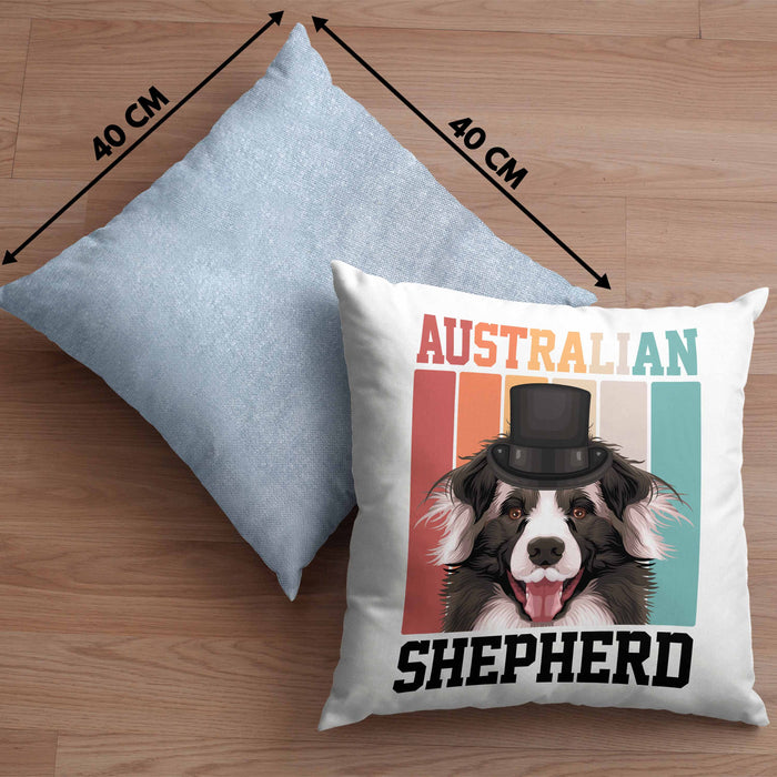 Australian Shepherd Besitzer Kissen mit Füllung 40x40 Geschenk Lustiger Spruch Geschenkidee Retro Vinatge Australian Shepherd (Grau) Blau Trendation