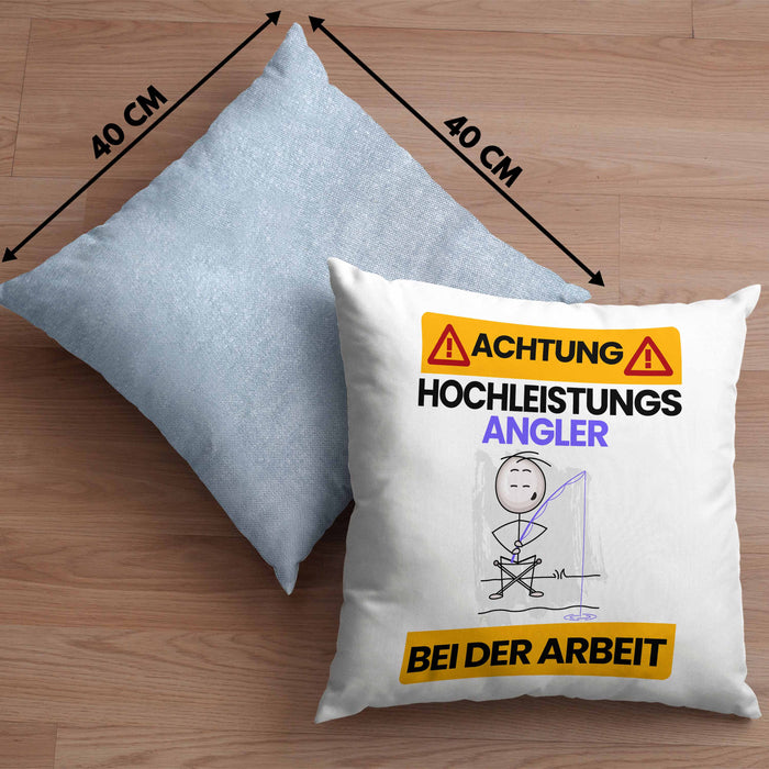 Angler Kissen mit Füllung 40x40 Geschenk Lustiger Spruch Geschenkidee für Angler Achtung Hochleistungs Angler Bei Der Arbeit (Grau) Blau Trendation