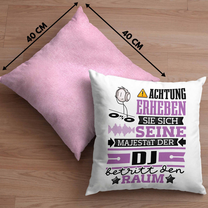 DJ Geschenk Kissen mit Füllung 40x40 Lustiger Spruch Erheben Sie Sich Der DJ Betritt den Raum (Grau) Rosa Trendation