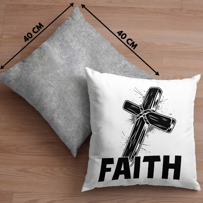 Faith Kissen mit Füllung 40x40 Geschenk Jesus Glauben Geschenkidee Kirche Ostern Christentum Häferl (Grau) Grau Trendation