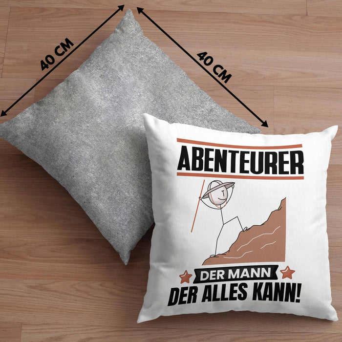 Abenteurer Kissen mit Füllung 40x40 Geschenk für Abenteurer Der Mann Der Alles Kann Geschenkidee zum Geburtstag (Grau) Grau Trendation