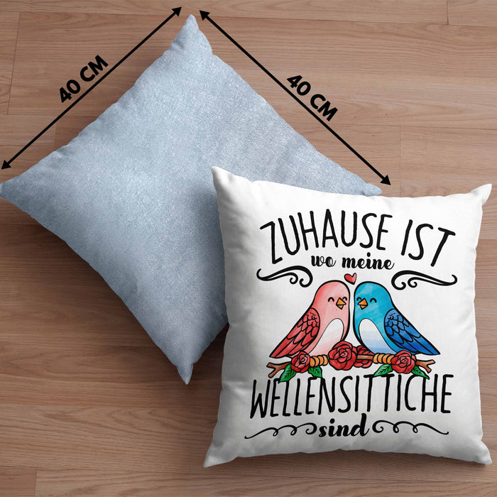 Lustige Kissen mit Füllung 40x40 Wellensittich Besitzer Zuhause Ist Wo Meine Wellensittiche Sind (Grau) Blau Trendation