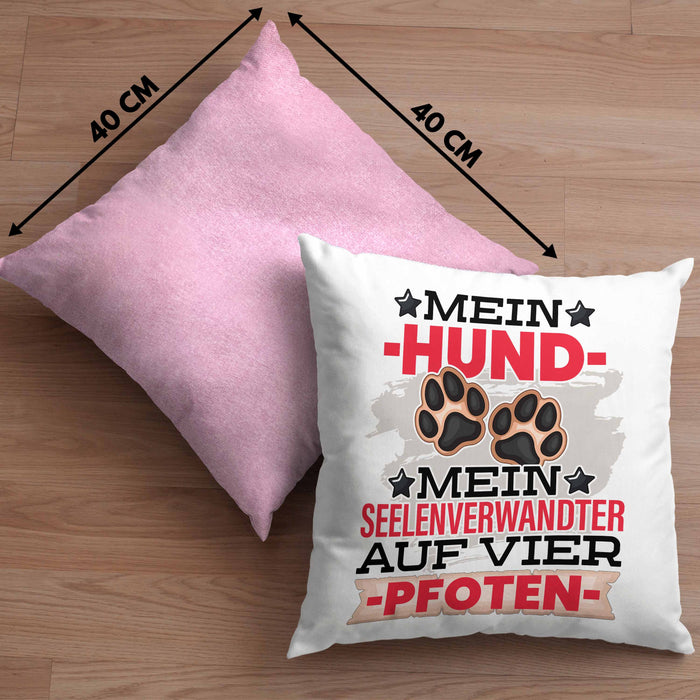 Hundebesitzer Kissen mit Füllung 40x40 Geschenk Hunde Mein Seelenverwandter Auf 4 Pfoten Geschenkidee Hunde Mama Frauchen Herrchen (Grau) Rosa Trendation