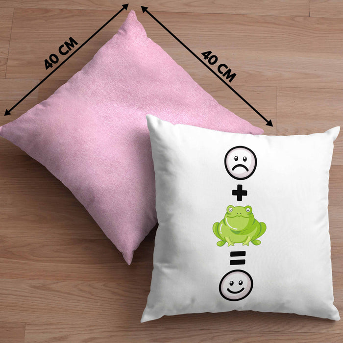 Frosch Kissen mit Füllung 40x40 Geschenk für Frosch-Liebhaber Lustige Geschenkidee :( + Frosch = :) Geburtstag (Grau) Rosa Trendation