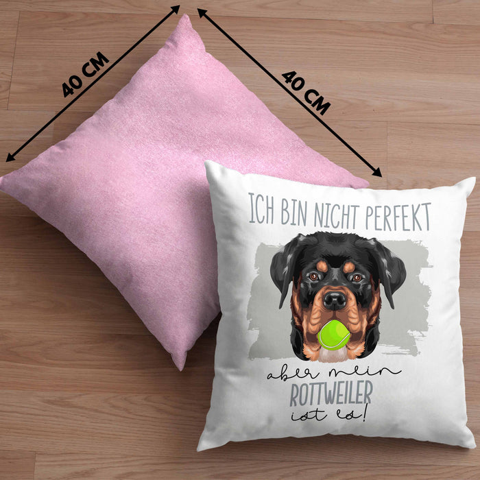 Rottweiler Besitzer Kissen mit Füllung 40x40 Geschenk Lustiger Spruch Geschenkidee Besitzerin Ich Bin Nicht toll Aber Mein Rottweiler Ist Es (Grau) Rosa Trendation