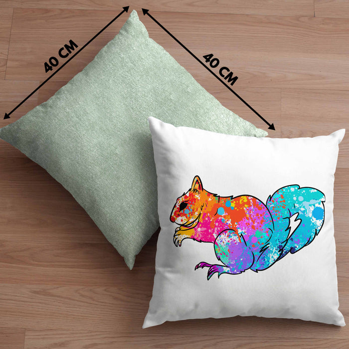 Bunte Eichhörnchen Kissen mit Füllung 40x40 Geschenk für Natur- und Tierwohlhaber (Grau) Grün Trendation