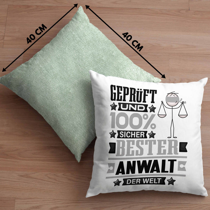Anwalt Geschenk Lustiger Spruch für Anwalt Geschenkidee Bester Anwalt Der WeltKissen mit Füllung 40x40 (Grau) Grün Trendation