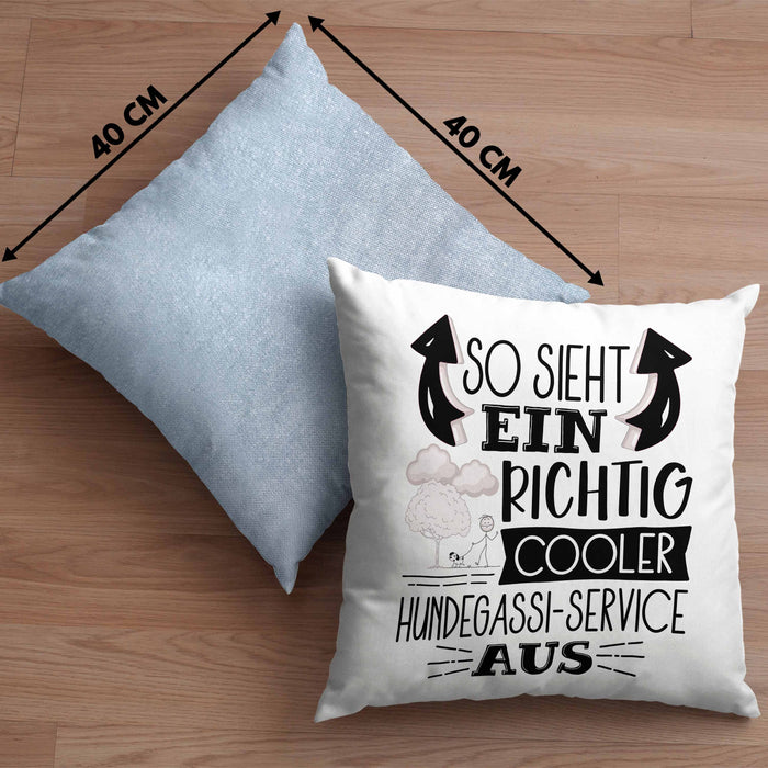 Hundegassi-Service Kissen mit Füllung 40x40 So Sieht Ein Richtig Cooler Hundegassi-Service Aus Geschenk Lustiger Spruch Geschenkidee (Grau) Blau Trendation