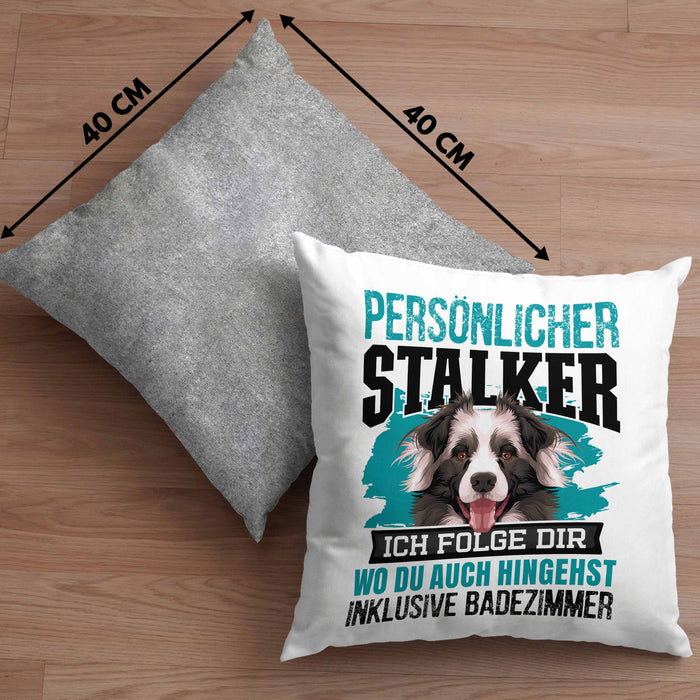 Border Collie Kissen mit Füllung 40x40 Geschenk Hundebesitzer Bordercollie Geschenkidee Kaffee-Kissen mit Füllung 40x40 Persönlicher Stalker (Grau) Grau Trendation