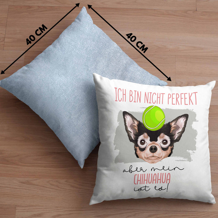 Chihuahua Besitzer Kissen mit Füllung 40x40 Geschenk Lustiger Spruch Geschenkidee Besitzerin Ich Bin Nicht toll Aber Mein Chihuahua Ist Es (Grau) Blau Trendation