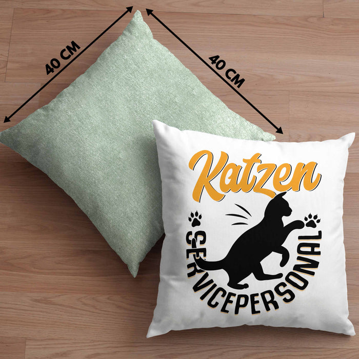 Katzen Geschenk Kissen mit Füllung 40x40 Katzen-Besitzerin Kaffee Katzen Servicepersonal Geschenkidee (Grau) Grün Trendation