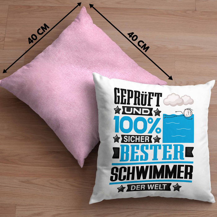 Schwimmer Geschenk Lustiger Spruch für Schwimmer Geschenkidee Bester Schwimmer Der WeltKissen mit Füllung 40x40 (Grau) Rosa Trendation