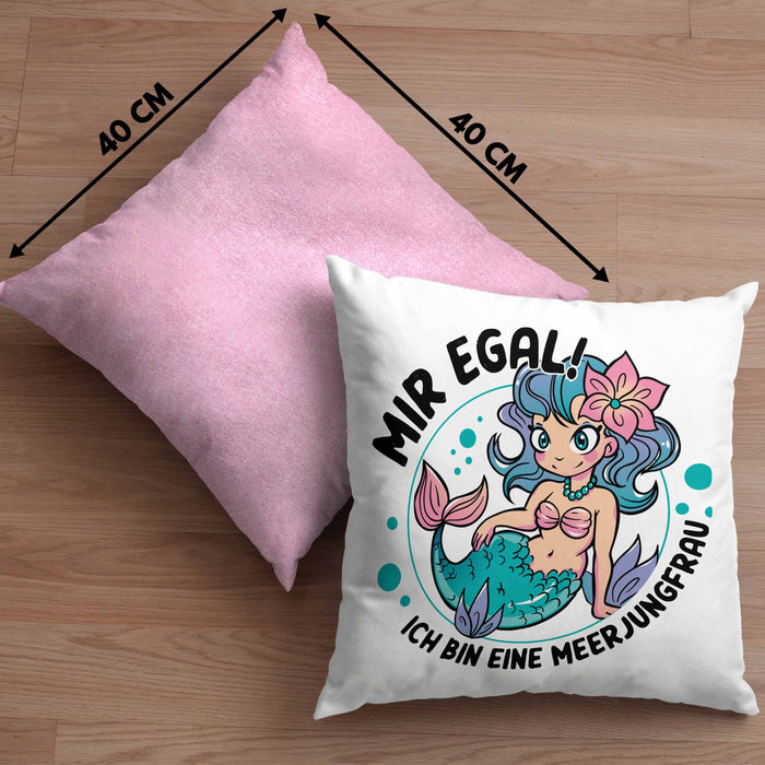 Meerjungfrau Geschenk Kissen mit Füllung 40x40 für Mädchen Nymphe Nixe Grafik Mir Egal Ich Bin Eine Meerjungfrau (Grau) Rosa Trendation