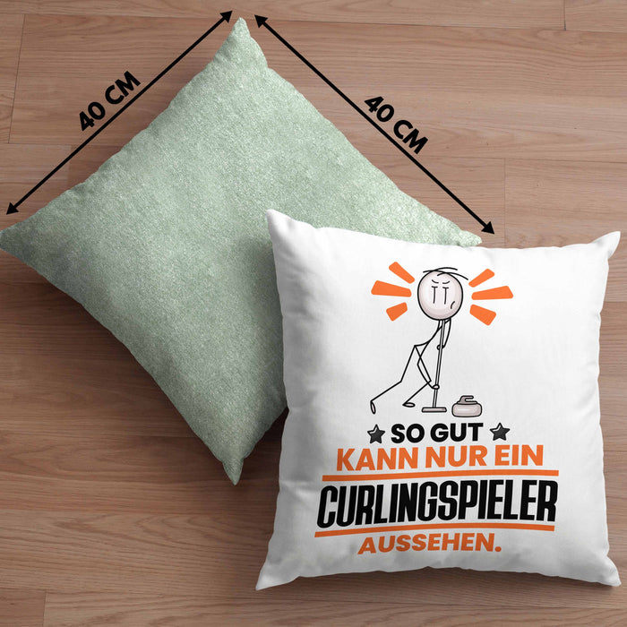 Curlingspieler Geschenk Kissen mit Füllung 40x40 So Gut Kann Nur Ein Curlingspieler Aussehen Geschenkidee (Grau) Grün Trendation