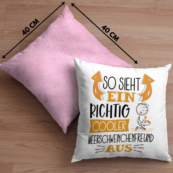 Meerschweinchenfreund Kissen mit Füllung 40x40 So Sieht Ein Richtig Cooler Meerschweinchenfreund Aus Geschenk Lustiger Spruch Geschenkidee (Grau) Rosa Trendation