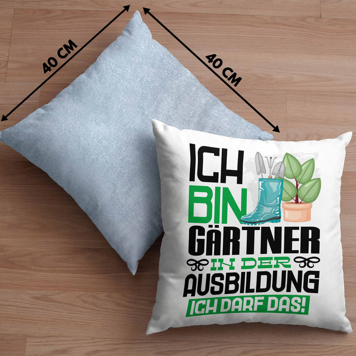 Gärtner Ausbildung Kissen mit Füllung 40x40 Geschenk Ich Bin Gärtner In Der Ausbildung Ich Darf Das Geschenkidee Spruch (Grau) Blau Trendation