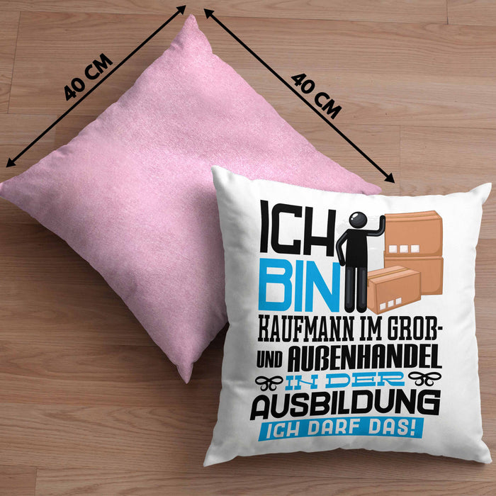Kaufmann im Groß- und Außenhandel Ausbildung Kissen mit Füllung 40x40 Geschenk Ich Bin Kaufmann im Groß- und Außenhandel In Der Ausbildung Ich Darf Das Geschenkidee Spruch (Grau) Rosa Trendation