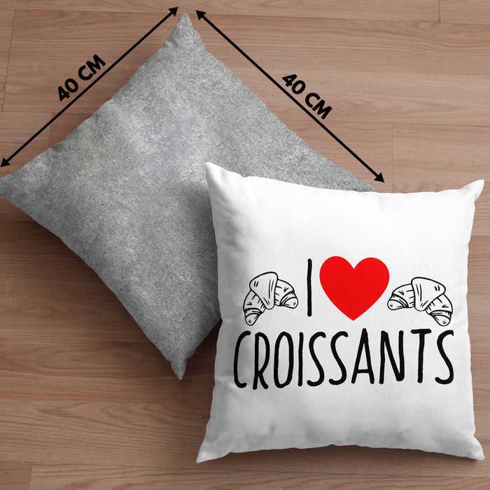 Kissen mit Füllung 40x40 "I Love Croissants" Lustiges Geschenk für Croissant-Liebhaber Frankreich (Grau) Grau Trendation