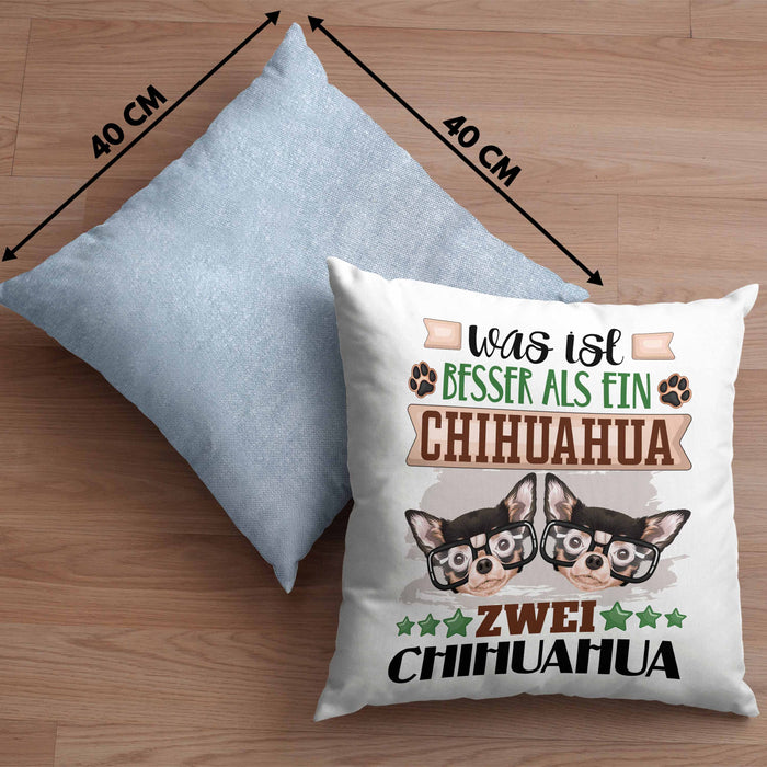 Chihuahua Besitzer Kissen mit Füllung 40x40 Geschenk Lustiger Spruch Geschenkidee Was Ist Besser Als Ein Chihuahua (Grau) Blau Trendation